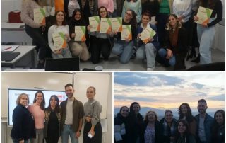 Grupo de fotografias com pessoas posando e sorrindo com certificado